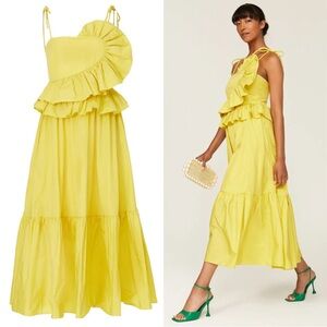 Tanya Taylor Delphine Sleeveless Ruffle Tiered Midi Dress Size 10 Vibrant Yellow